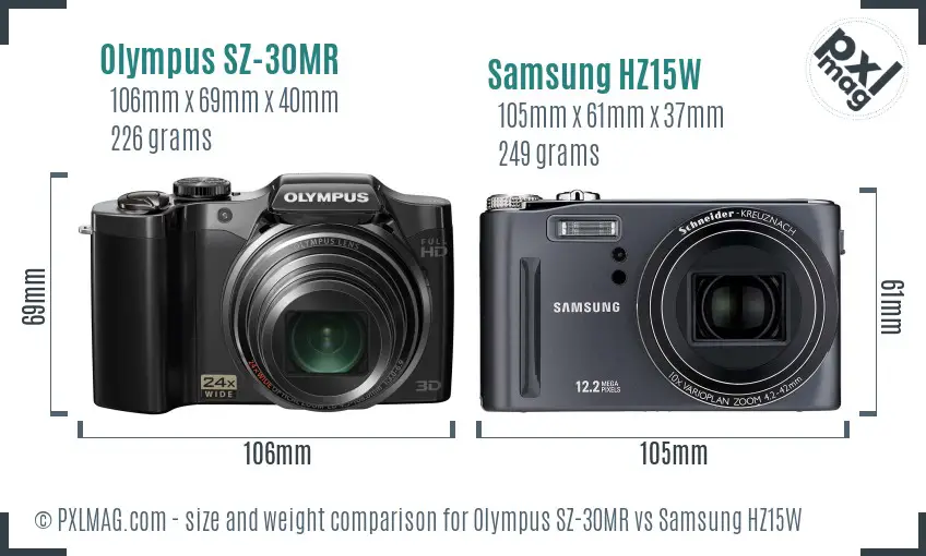 Olympus SZ-30MR vs Samsung HZ15W size comparison