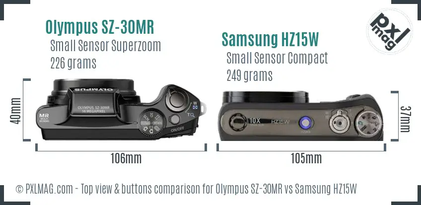 Olympus SZ-30MR vs Samsung HZ15W top view buttons comparison