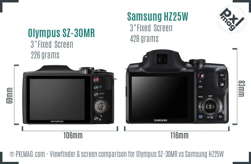 Olympus SZ-30MR vs Samsung HZ25W Screen and Viewfinder comparison