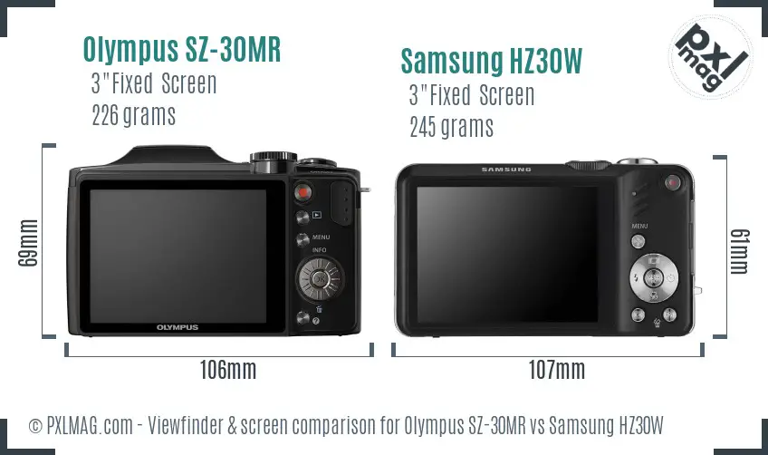 Olympus SZ-30MR vs Samsung HZ30W Screen and Viewfinder comparison