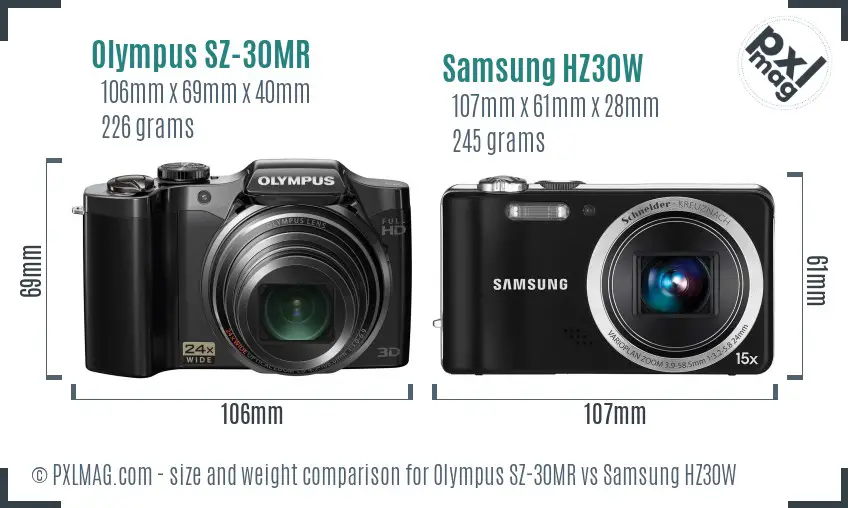 Olympus SZ-30MR vs Samsung HZ30W size comparison