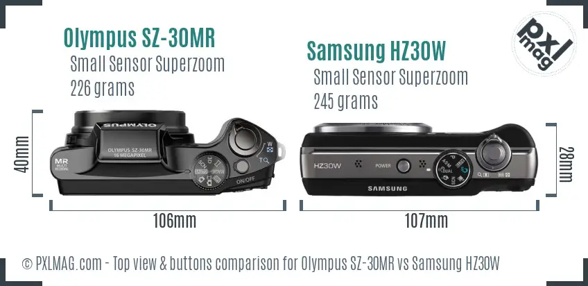 Olympus SZ-30MR vs Samsung HZ30W top view buttons comparison