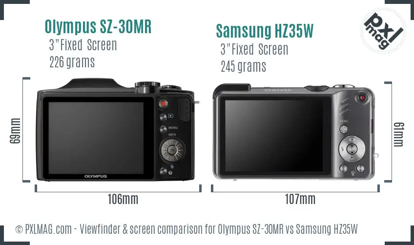 Olympus SZ-30MR vs Samsung HZ35W Screen and Viewfinder comparison