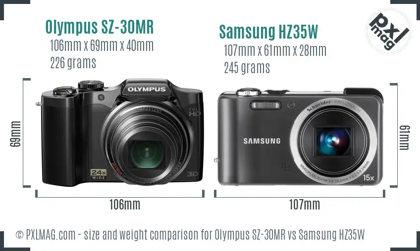 Olympus SZ-30MR vs Samsung HZ35W size comparison