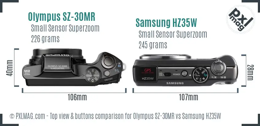 Olympus SZ-30MR vs Samsung HZ35W top view buttons comparison