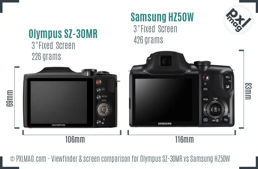 Olympus SZ-30MR vs Samsung HZ50W Screen and Viewfinder comparison Olympus SZ-30MR vs Samsung HZ50W Screen and Viewfinder comparison
