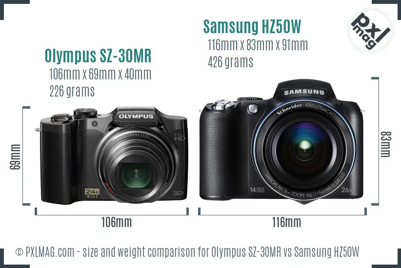 Olympus SZ-30MR vs Samsung HZ50W size comparison Olympus SZ-30MR vs Samsung HZ50W size comparison
