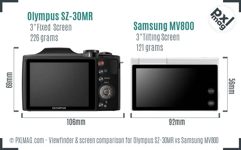 Olympus SZ-30MR vs Samsung MV800 Screen and Viewfinder comparison