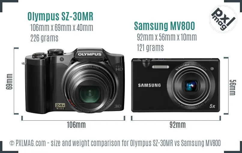 Olympus SZ-30MR vs Samsung MV800 size comparison