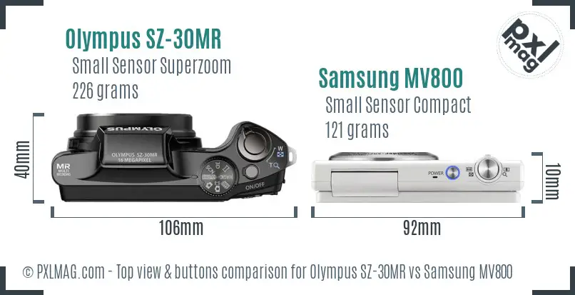 Olympus SZ-30MR vs Samsung MV800 top view buttons comparison