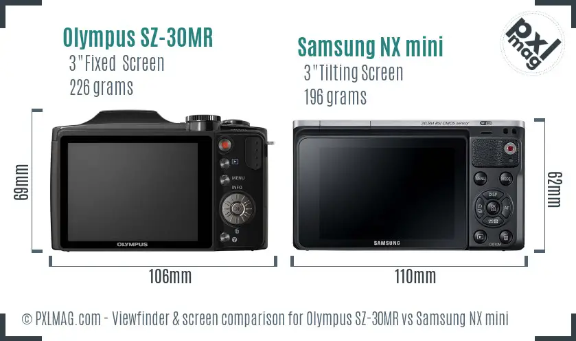 Olympus SZ-30MR vs Samsung NX mini Screen and Viewfinder comparison