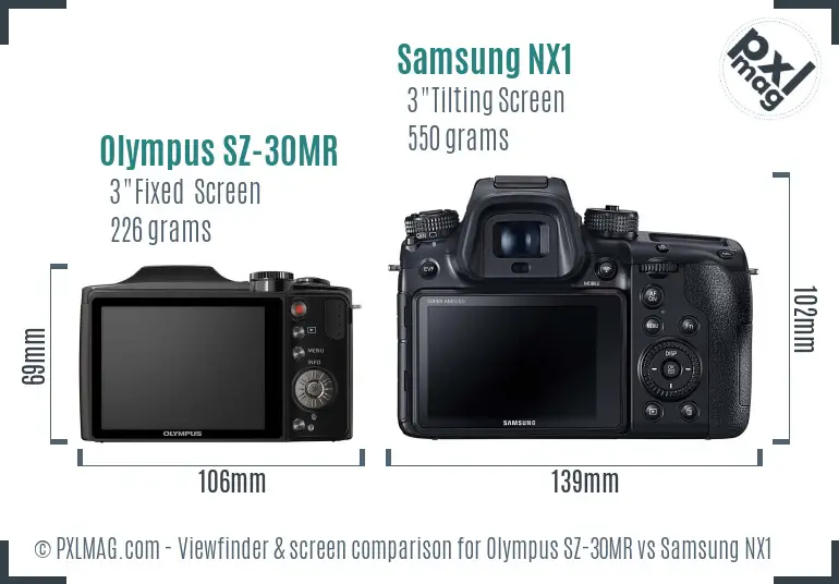 Olympus SZ-30MR vs Samsung NX1 Screen and Viewfinder comparison