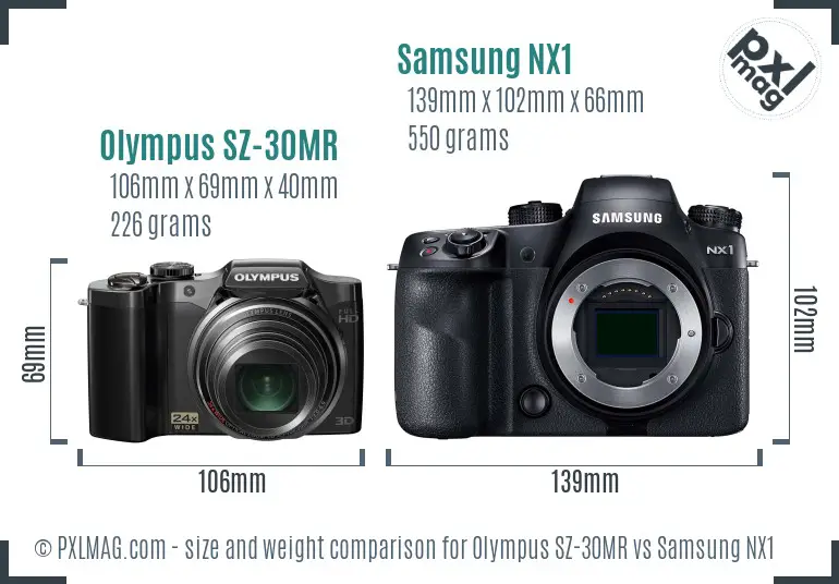 Olympus SZ-30MR vs Samsung NX1 size comparison