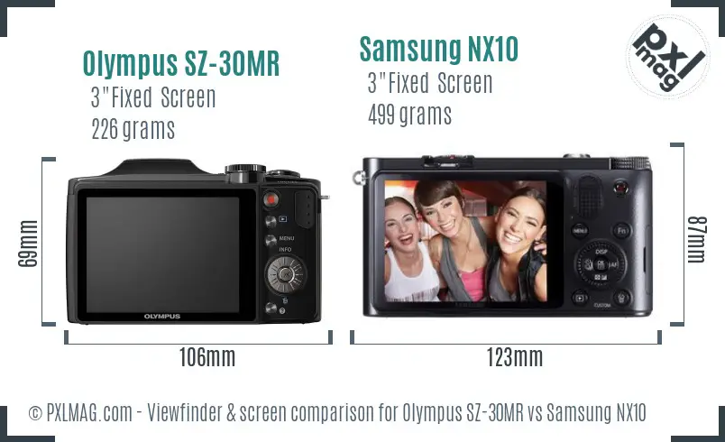 Olympus SZ-30MR vs Samsung NX10 Screen and Viewfinder comparison