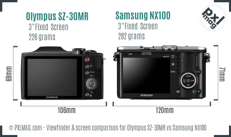 Olympus SZ-30MR vs Samsung NX100 Screen and Viewfinder comparison