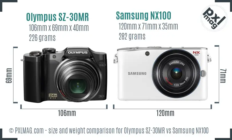 Olympus SZ-30MR vs Samsung NX100 size comparison