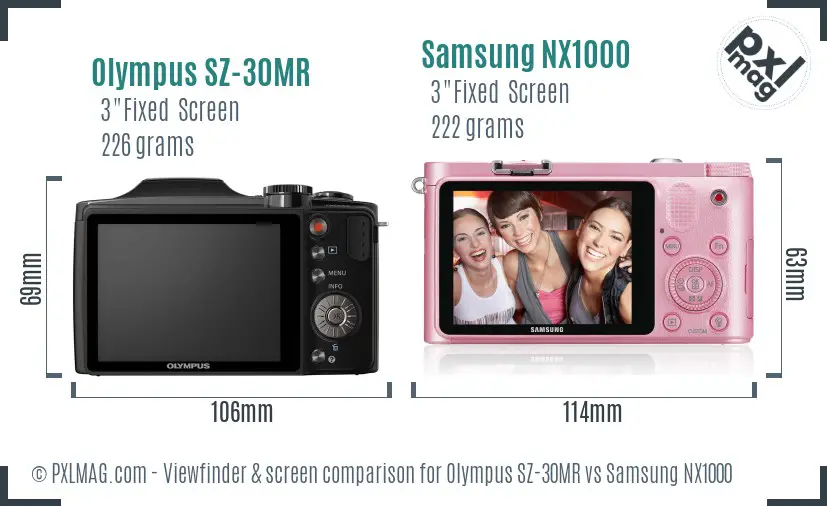 Olympus SZ-30MR vs Samsung NX1000 Screen and Viewfinder comparison