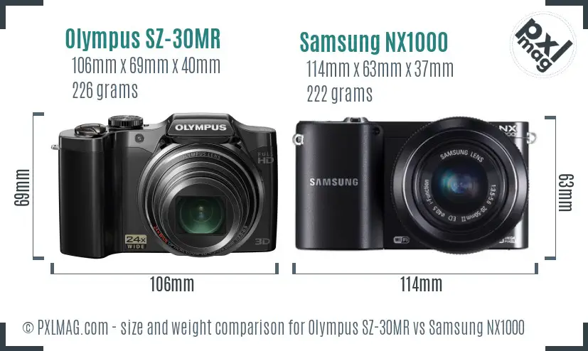 Olympus SZ-30MR vs Samsung NX1000 size comparison