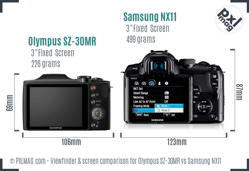 Olympus SZ-30MR vs Samsung NX11 Screen and Viewfinder comparison