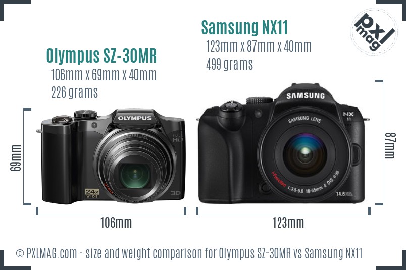 Olympus SZ-30MR vs Samsung NX11 size comparison