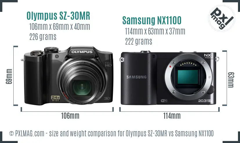 Olympus SZ-30MR vs Samsung NX1100 size comparison Olympus SZ-30MR vs Samsung NX1100 size comparison