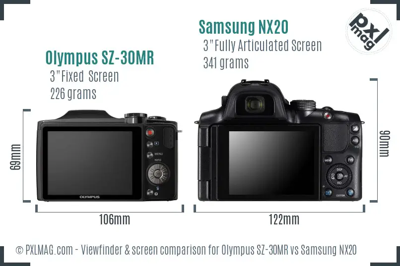 Olympus SZ-30MR vs Samsung NX20 Screen and Viewfinder comparison Olympus SZ-30MR vs Samsung NX20 Screen and Viewfinder comparison