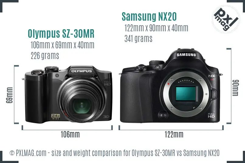Olympus SZ-30MR vs Samsung NX20 size comparison Olympus SZ-30MR vs Samsung NX20 size comparison