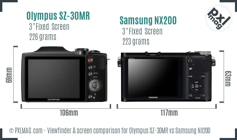 Olympus SZ-30MR vs Samsung NX200 Screen and Viewfinder comparison
