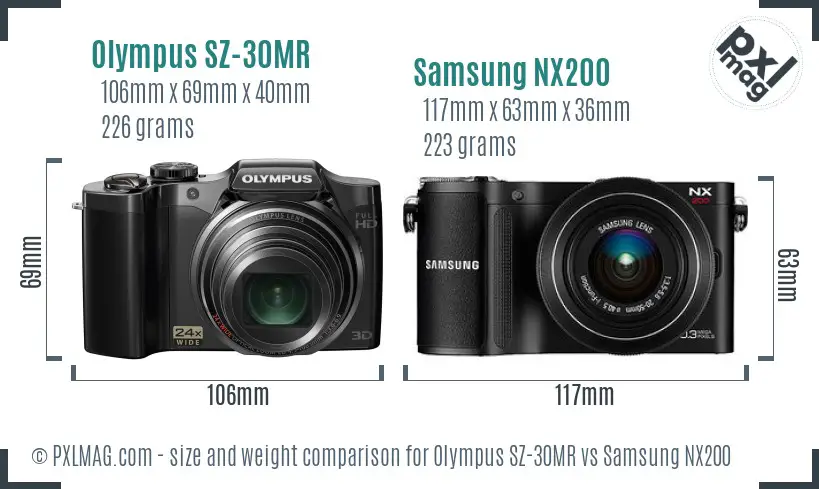 Olympus SZ-30MR vs Samsung NX200 size comparison