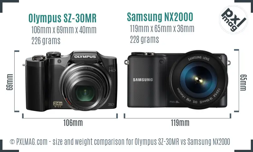 Olympus SZ-30MR vs Samsung NX2000 size comparison Olympus SZ-30MR vs Samsung NX2000 size comparison
