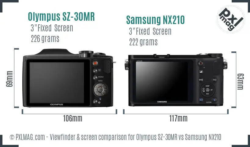 Olympus SZ-30MR vs Samsung NX210 Screen and Viewfinder comparison