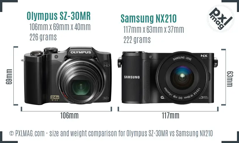 Olympus SZ-30MR vs Samsung NX210 size comparison