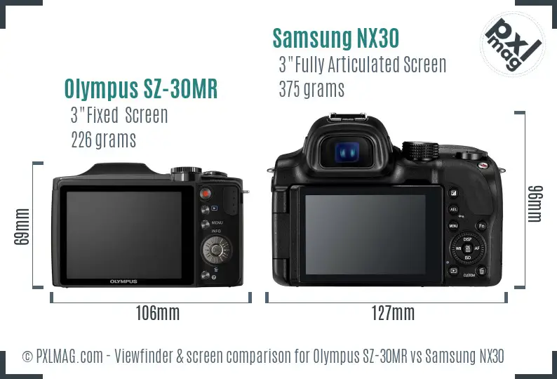 Olympus SZ-30MR vs Samsung NX30 Screen and Viewfinder comparison