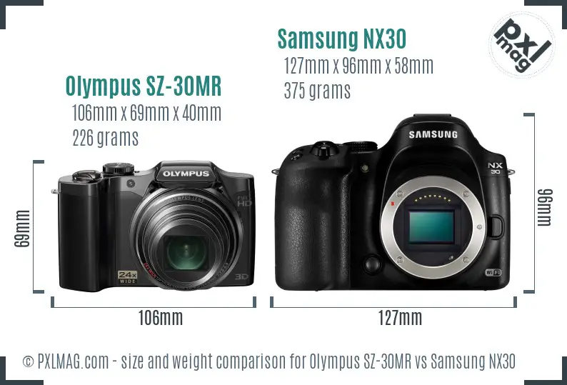 Olympus SZ-30MR vs Samsung NX30 size comparison