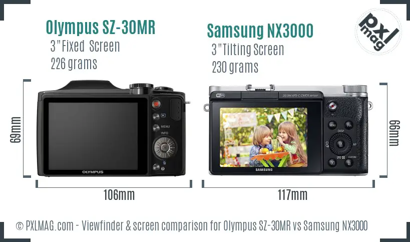 Olympus SZ-30MR vs Samsung NX3000 Screen and Viewfinder comparison