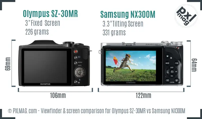 Olympus SZ-30MR vs Samsung NX300M Screen and Viewfinder comparison