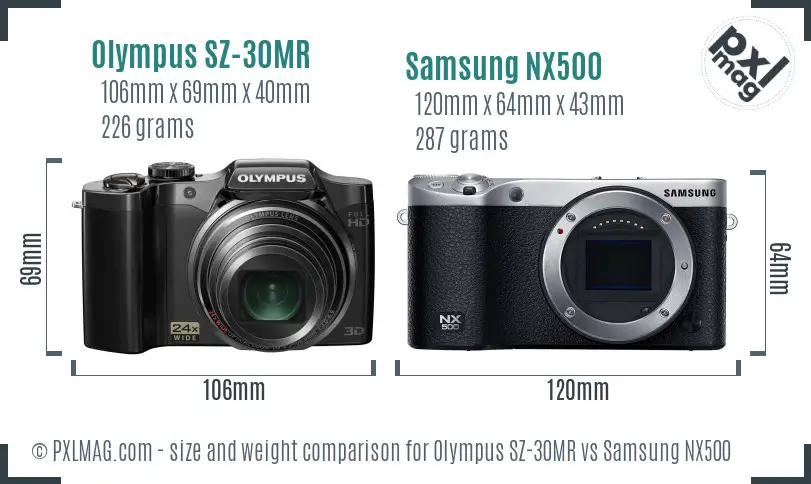 Olympus SZ-30MR vs Samsung NX500 size comparison Olympus SZ-30MR vs Samsung NX500 size comparison