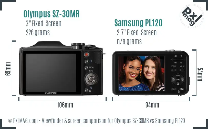 Olympus SZ-30MR vs Samsung PL120 Screen and Viewfinder comparison