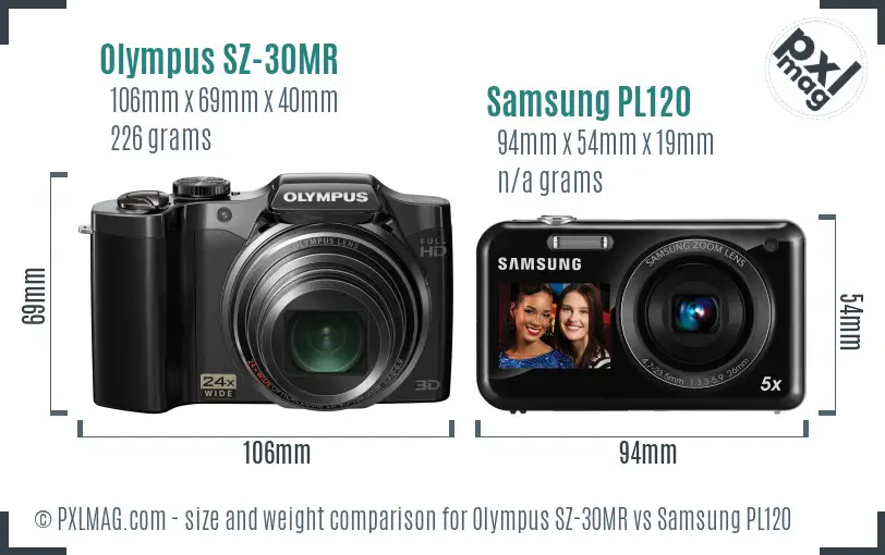 Olympus SZ-30MR vs Samsung PL120 size comparison