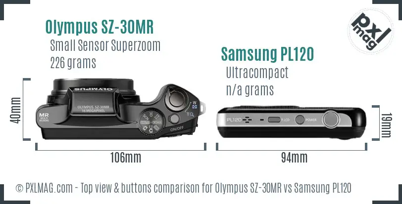 Olympus SZ-30MR vs Samsung PL120 top view buttons comparison