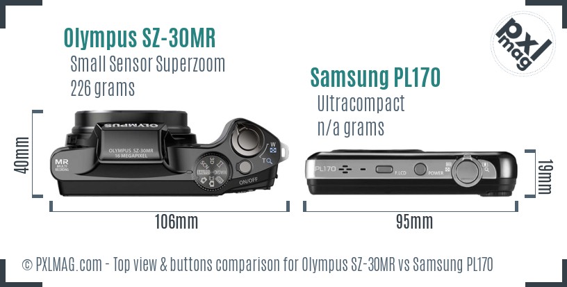 Olympus SZ-30MR vs Samsung PL170 top view buttons comparison