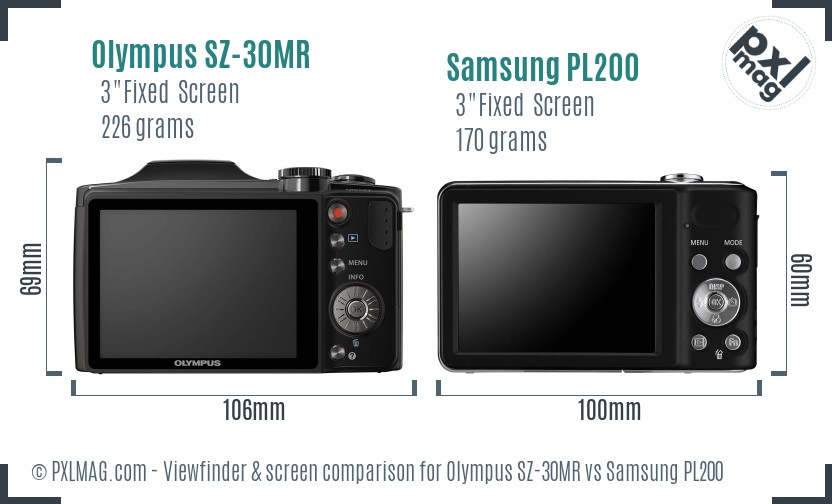 Olympus SZ-30MR vs Samsung PL200 Screen and Viewfinder comparison