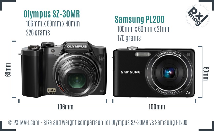 Olympus SZ-30MR vs Samsung PL200 size comparison