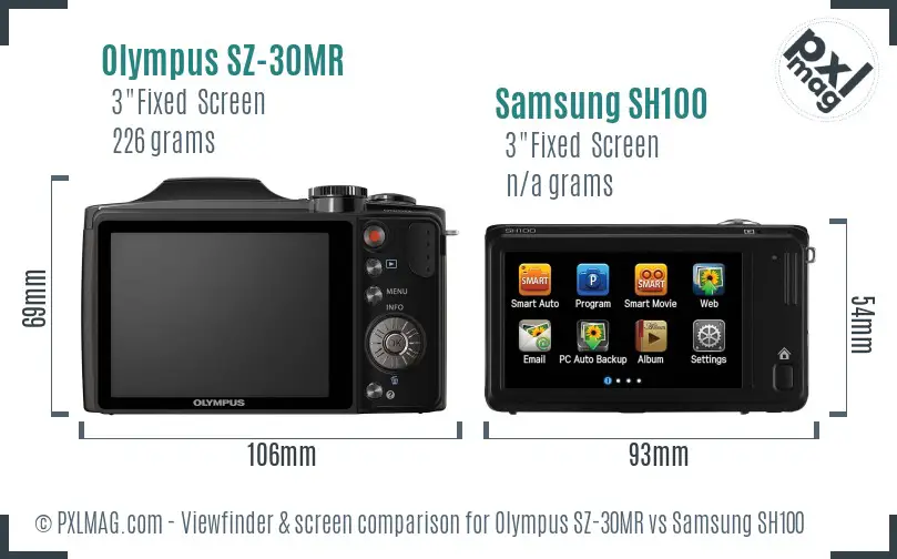 Olympus SZ-30MR vs Samsung SH100 Screen and Viewfinder comparison