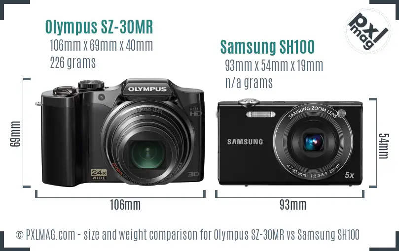 Olympus SZ-30MR vs Samsung SH100 size comparison