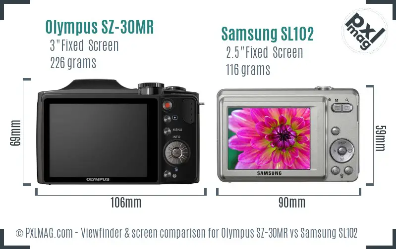 Olympus SZ-30MR vs Samsung SL102 Screen and Viewfinder comparison