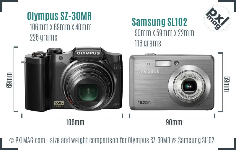 Olympus SZ-30MR vs Samsung SL102 size comparison