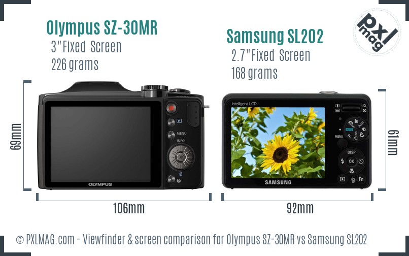 Olympus SZ-30MR vs Samsung SL202 Screen and Viewfinder comparison