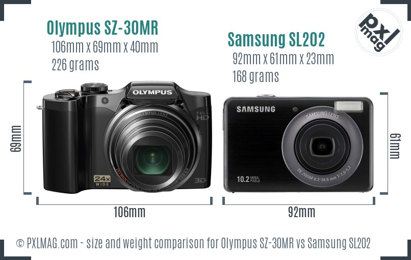 Olympus SZ-30MR vs Samsung SL202 size comparison