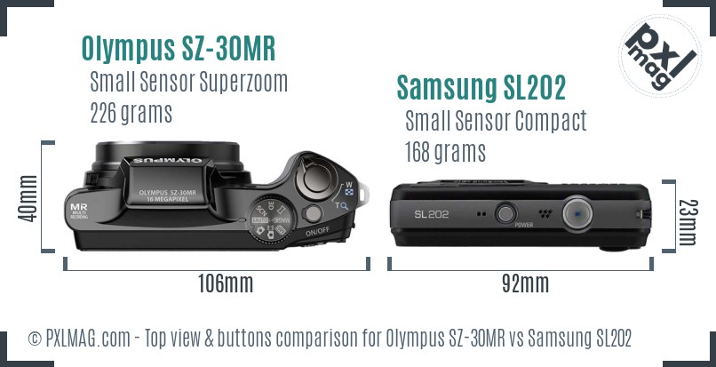 Olympus SZ-30MR vs Samsung SL202 top view buttons comparison
